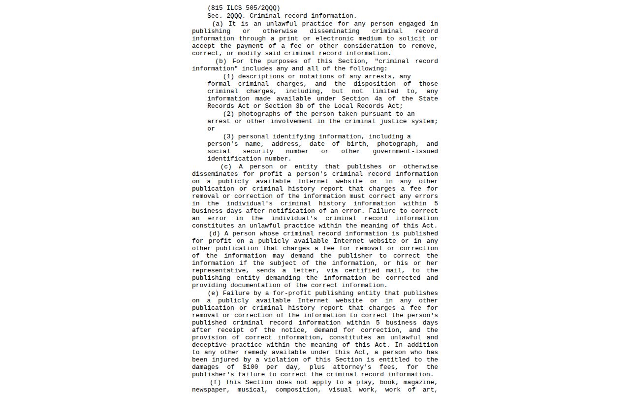 Illinois law on correction of published criminal record information
