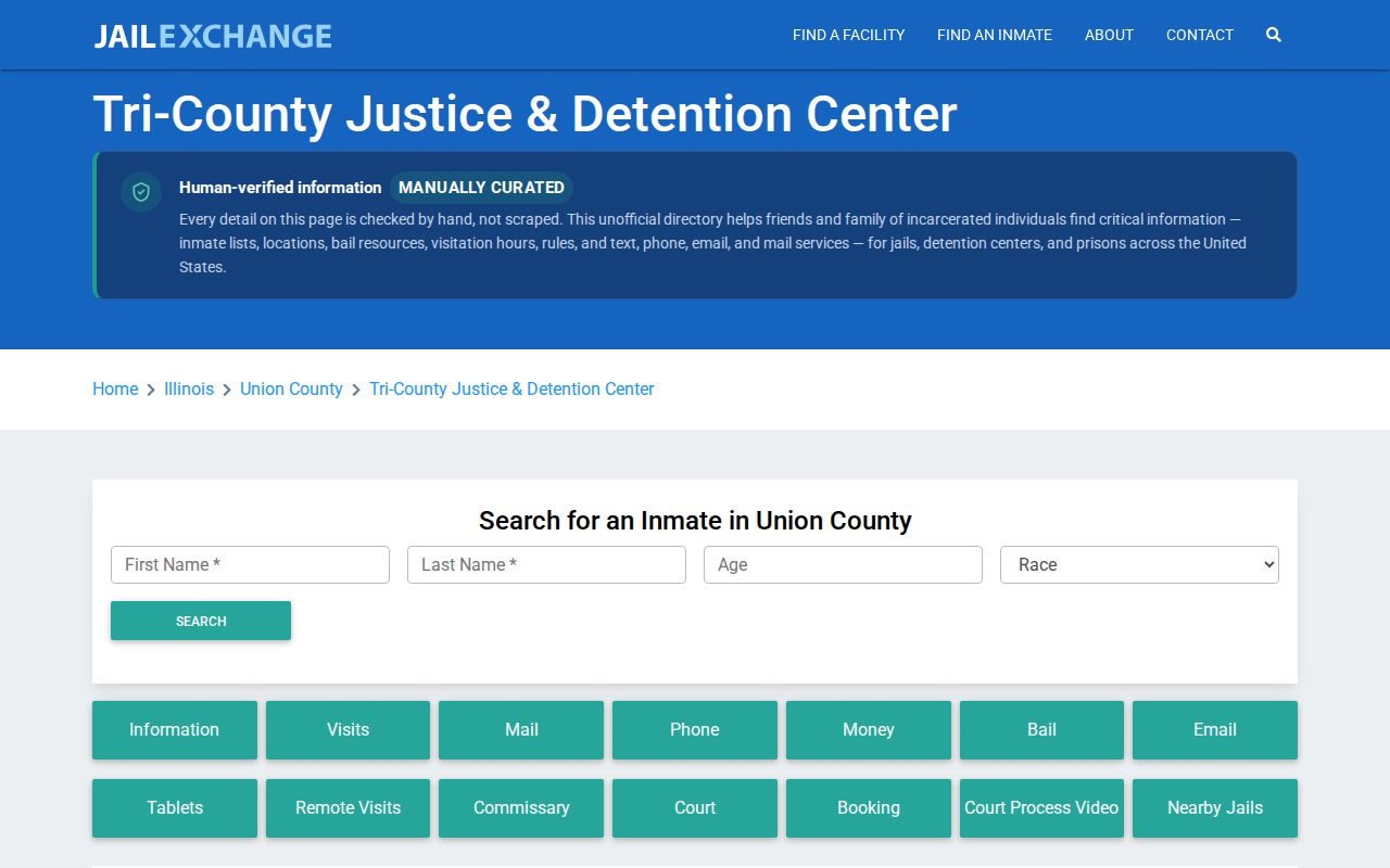 Unofficial Tri-County detention facility information page for Union County searches